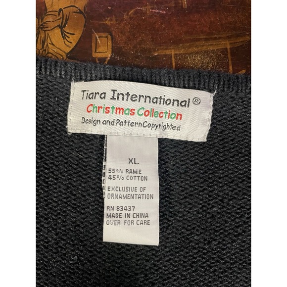 VTG Tiara International Christmas Gay Cardinal Zip Cardigan Black Red Sequin XL - Picture 5 of 12